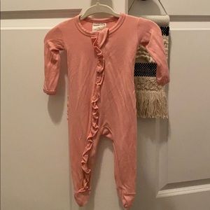 Spearmint Love Ruffle Zipper Footed Romper